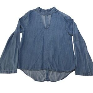 Cloth & Stone Anthropologie Blue Chambray Choker Button Keyhole Blouse Medium